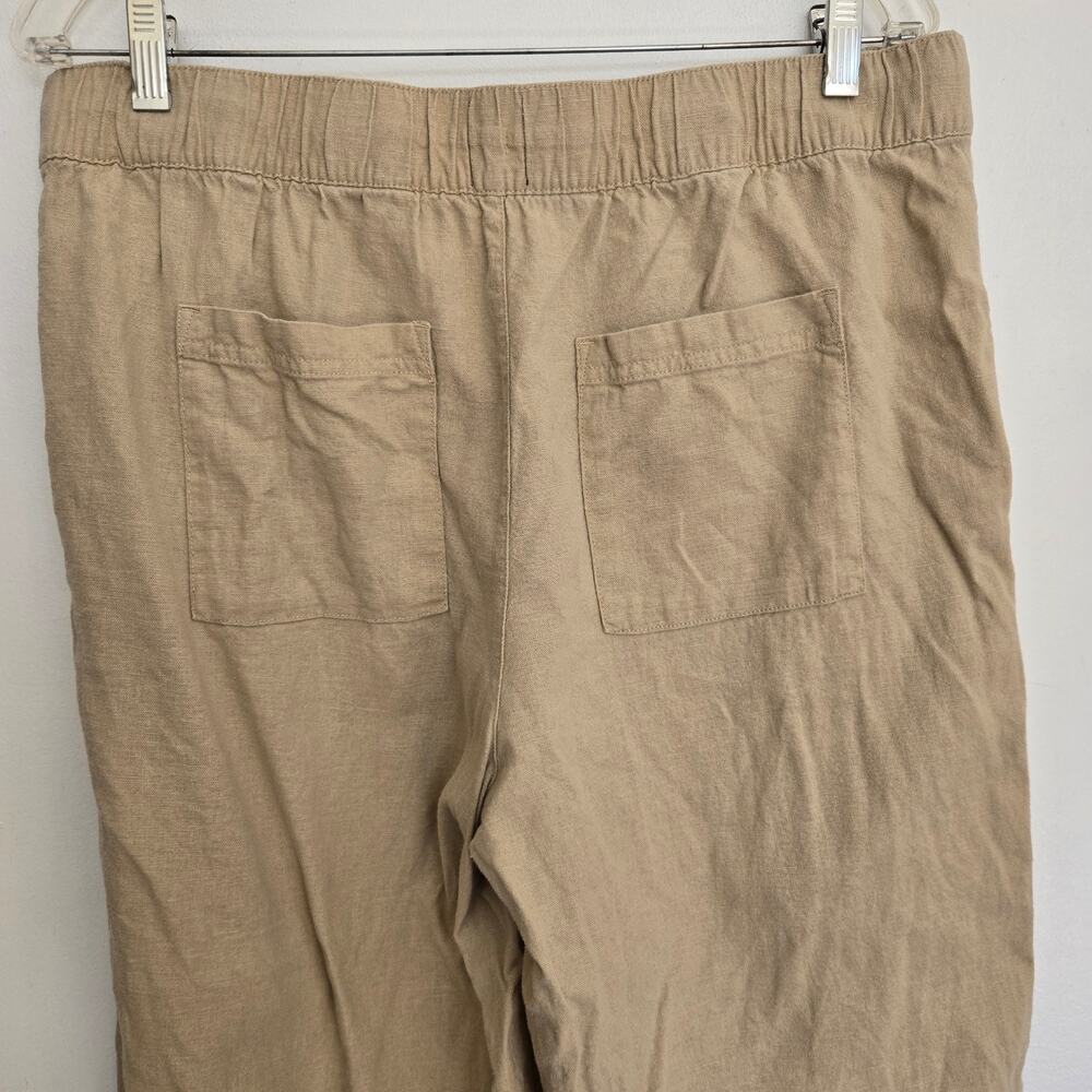 Gap Women Linen Blend Pants Coastal Summer Wide Leg Vacation Pockets Tan Large - Picture 5 of 11